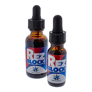 Bottles of RezBlock in both 15 and 30 milliliter.